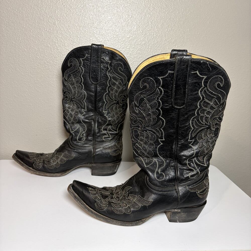 Corral Black Glittered Inlay Snip Toe Cowboy Boots Crosses Wings Womens 11 - Picture 6 of 11